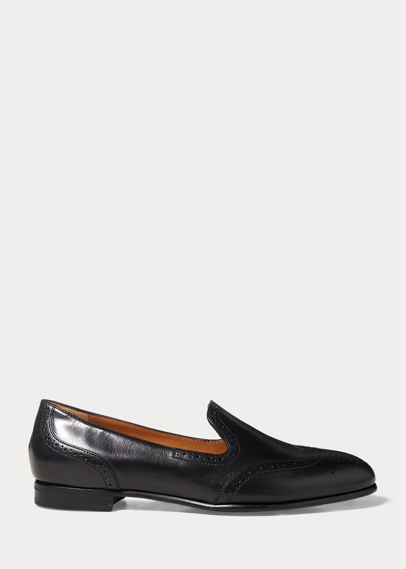 Alpargatas Ralph Lauren Mujer Quincy Calfskin Loafer Chile Negras CGURL-7264